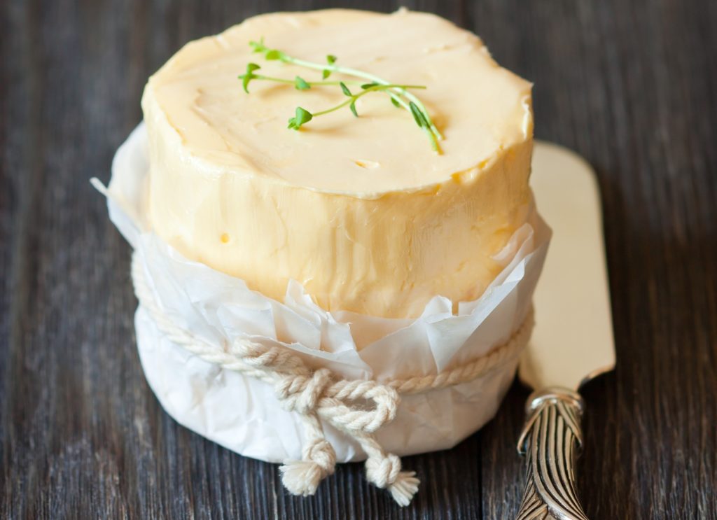 Crock of creamy homemade butter